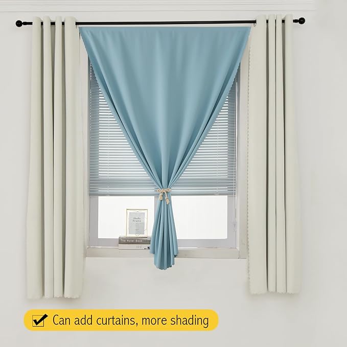 Self Adhesive Curtains, Black Out Shade for Window, Blackout Fabric Temporary Window Coverings Easy to Hang Curtains No Rod Needed, Use for Bedroom, Room, Kitchen, 35"W X 59"L, Lake Blue, 1 Panel
