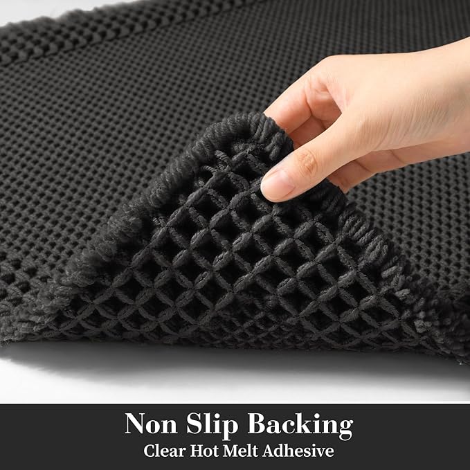 RESARE Waffle Bath Mat for Bathroom, Super Absorbent Bathroom Rugs Non Slip Machine Washable, Ultra Soft Quick Dry Boho Bath Rugs with Tassels for Floor, Upgraded Bordered Design, 17"x24" Black