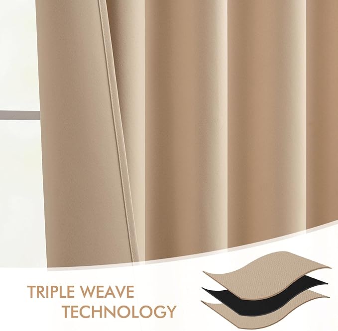 MIULEE Beige Back Tab Blackout Curtains 54 Inches Long 2 Panels Set for Living Room Bedroom Privacy, Rod Pocket/Pinch Pleat Thermal Insulated Room Darkening Pleated Light Blocking Drapes