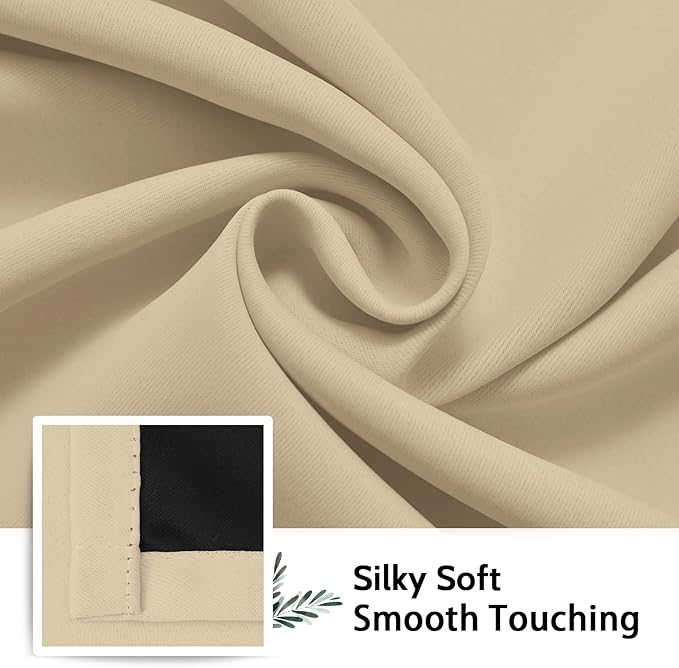 SimpleHome 100% Blackout Curtains for Bedroom,Thermal Insulated Beige Grommet Window Drapes Room Darkening Curtains for Living Room with Black Back,52 x 45 Inch,2 Panels