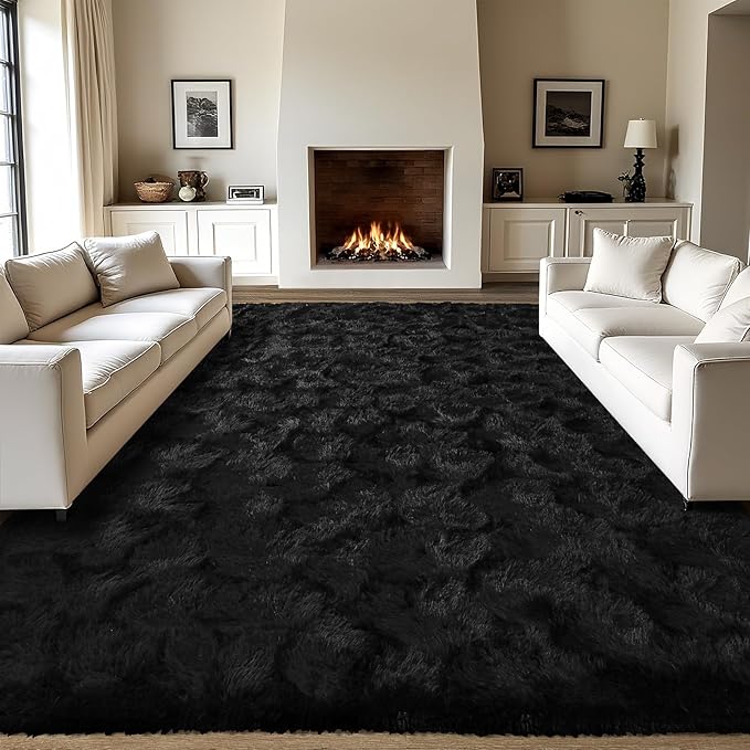 LOCHAS Ultra Soft Indoor Modern Area Rugs Fluffy Living Room Carpets for Children Bedroom Home Decor Nursery Rug 8 x10 Feet, Black
