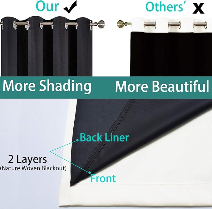 Yakamok 100% Blackout Curtains with Black Liners, Solid Home Decor Thermal Insulated Full Blackout 2-Layer Lined Drapes, Energy Efficiency Window Draperies for Bedroom (52Wx63L, Cream, 2 Panels)
