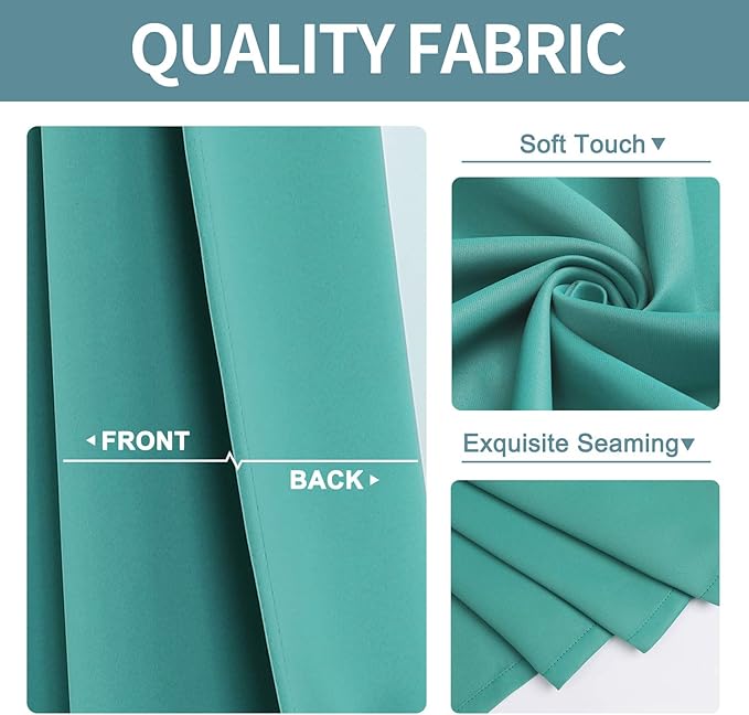 ChrisDowa Room Darkening Curtains 102 Inches Long 2 Panels Set for Living Room, Grommet Thermal Insulated Blackout Curtains for Bedroom (Teal, 52 x 102 Inch)