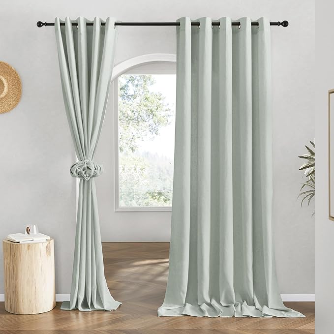 NICETOWN Linen 78 inch Curtains for Kitchen Window, Grommet Thick Flax Linen Sage Green Small Window Treatments Privacy Assured with Light Filtering for Cafe/Kids Room, W68 x L78, 2 Panels