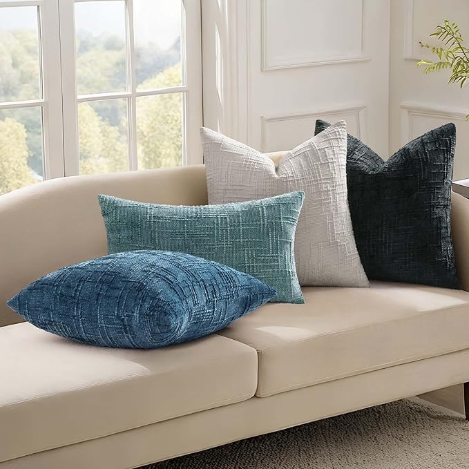 decorUhome Navy Blue Chenille Throw Pillow Covers 12x20 Set of 2 Textured Soft Cozy Slubby Couch Pillow Covers Modern Farmhouse Boho Decorative Pillow Cases for Bed Sofa Living Room
