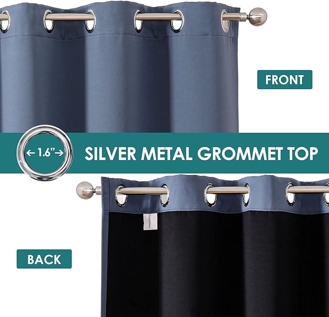 ChrisDowa 100% Blackout Curtains for Bedroom with Black Liner, 2 Thick Layers Total Blackout Thermal Insulated Grommet Long Window Curtains 2 Panels Set (Stone Blue, 52 x 95 Inch)