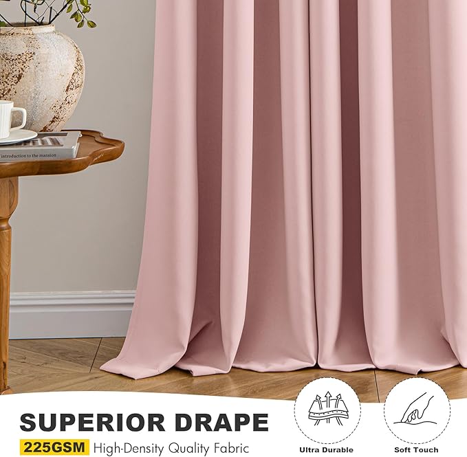 MIULEE Baby Pink Blackout Curtains for Girls Bedroom 84 Inches Long 2 Panels, Thermal Insulated Room Darkening Drapes for Nursery Living Room, Solid Grommet Top Noise Reducing Curtains W40 x L84 Inch