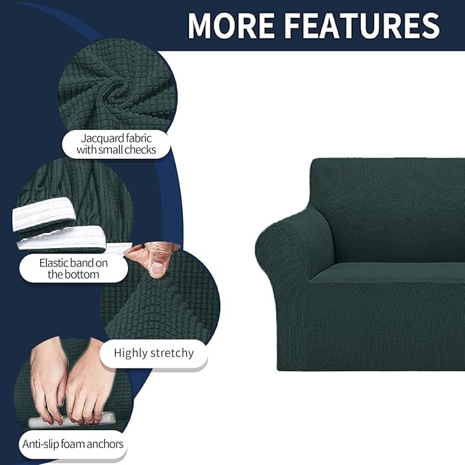 Cupuamon 2026 New Stretch Chair Sofa Slipcovers Couch Cover for 1 Seater Furniture Protector Sofa Covers with Elastic Bottom Jacquard Fabric Small Checks for Pets, Kids - Hunter