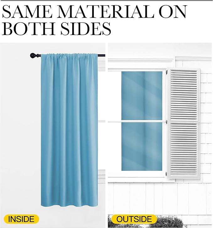 NICETOWN 2 Panels Blackout Curtains, Rod Pocket Thermal Insulated Drapes 84 inches Long, Easy-Care Modern Home Decoration Sunshades for Guest Room, Living Room, Office, 62 x 84 Inch, Teal Blue