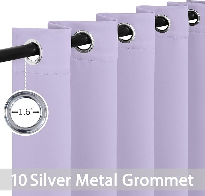 Yakamok Blackout Curtains Room Darkening Thermal Insulated Window Panels,Solid Grommet Top Drapes for Bedroom/Living Room(70Wx84L, Lilac, 2 Panels)