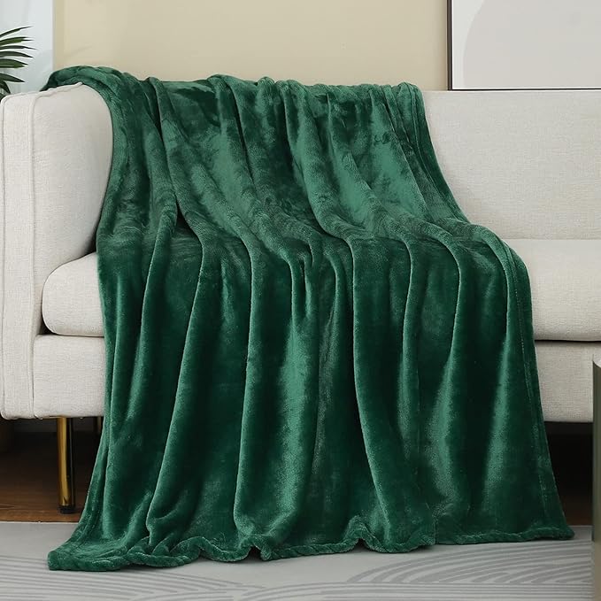 Forest Green Flannel Fleece Throw Blanket Throw Size(50 by 60 Inches),Green Throw Blanket for Couch Sofa Bed 280GSM,Super Soft Plush Cozy and Lightweight Warm Bed Blanket for All Season