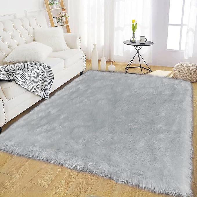 Latepis Grey 6x9 Area Rugs Faux Fur Sheepskin Rug for Living Room Fluffy Washable Rugs for Bedroom Teen Bedroom Decor