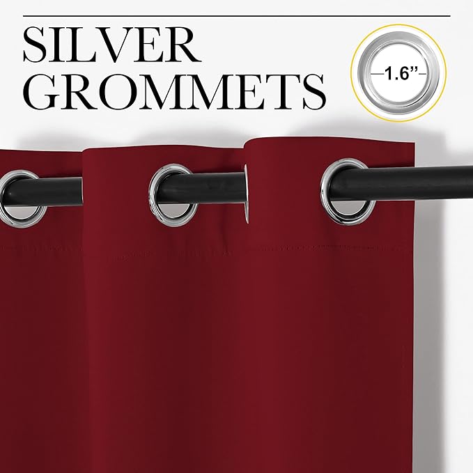 NICETOWN Burgundy Red Blackout Curtains 120 inches Length for Living Room, 2 Panels, 55" Wide, Thermal Insulated Long Drapes for Large Window