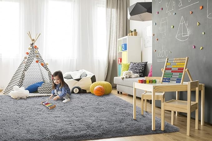 TWINNIS Super Soft Shaggy Rugs Fluffy Carpets, 6x9 Feet, Indoor Modern Plush Area Rugs for Living Room Bedroom Kids Room Nursery Home Decor, Upgrade Anti-Skid Rectangular Fuzzy Rug, Grey