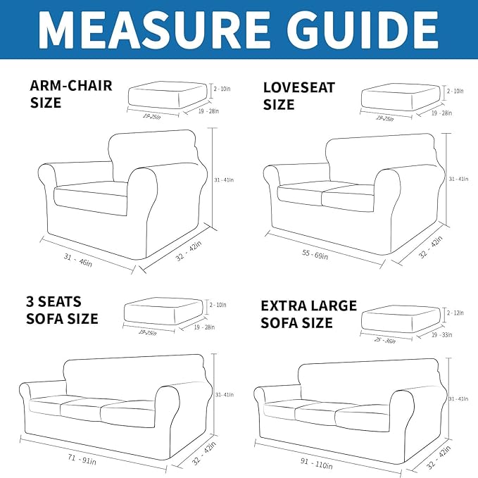 XINEAGE New 4 Pieces Couch Covers for 3 Cushion Couch Super Stretch Thick Soft Sofa Cover Anti Slip Sofa Slipcover Dogs Cats Furniture Protector (Peacock Blue, 71"-91")