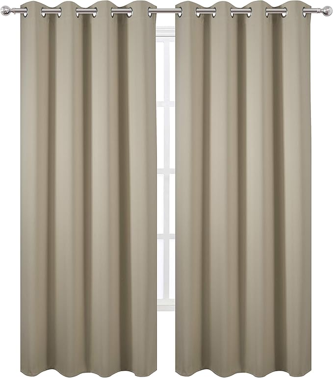 LEMOMO Blackout Curtains 66 x 95 inch/Beige Curtains Set of 2 Panels/Thermal Insulated Room Darkening Bedroom Curtains