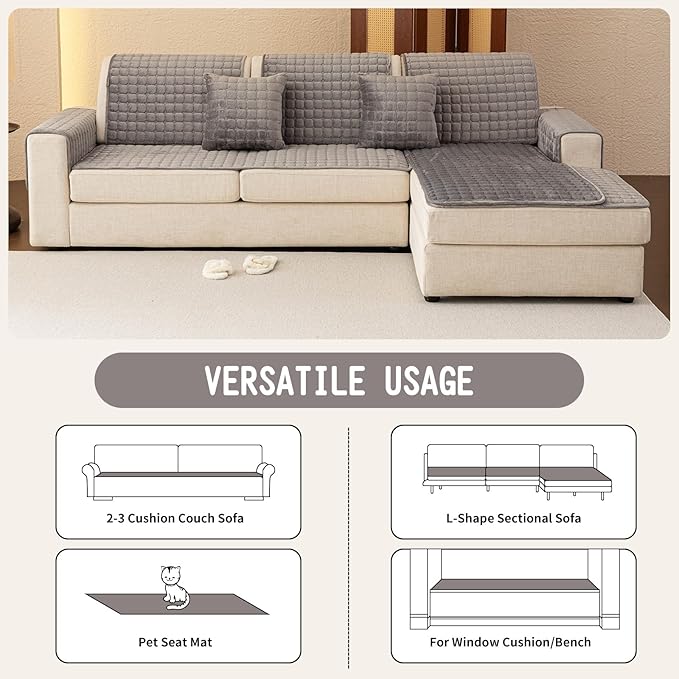 Velvet Couch Covers for Dogs, Dog Sectional Couch Covers, Pet Couchs Cover for 3-4 Seater, Couchs Protector for Dogs, Sectional Sofa Cover for Pet Washable(1PC,Dark Grey,27.6"×82.7")