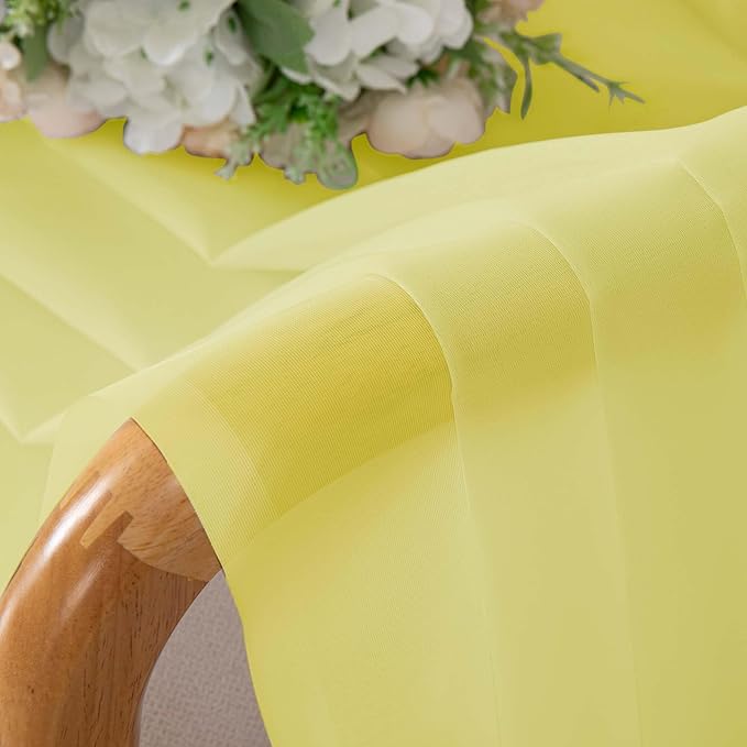 OWENIE Lemon Sheer Curtains for Bedroom Living Room 54 Inch Length 2 Panels Set, Soft Solid Light Filtering Sheer Short Curtains for Small Window, 2 Pcs Total 84 Width 54 Long, Lemon