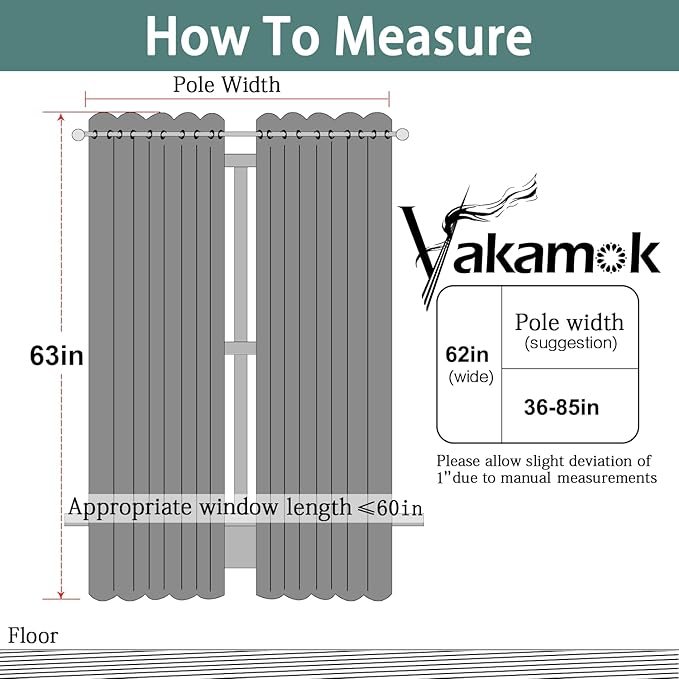 Yakamok Dove Grey Room Darking 63 Inch Length 2 Panel Sets for Livingroom Dining Room Darkening Thermal Insulated Bay Window Hotel Modern Elegant Black Out Sunblock Curtins/Bedroom, 62 x 63 Inches