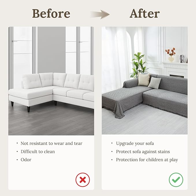 HOMERILLA Sectional Couch Covers for Sectional Sofa L Shaped Sofa Cover Blanket 2 Pieces L Shape Furniture Protector for Pets Dogs (Light Grey, X-Large)