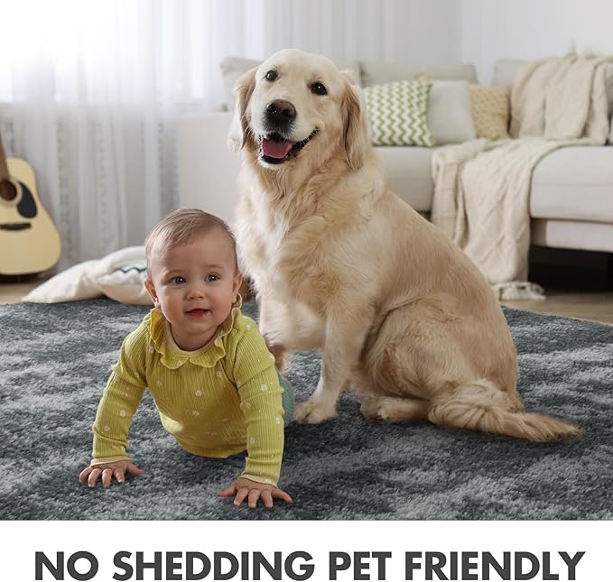 Shag Rugs for Bedroom Living Room, Tie-Dyed Ultra Soft Fluffy Furry Area Rugs for Indoor Floor, Aesthetic Carpet for Kids Home Decor,4x6 Ft Grey