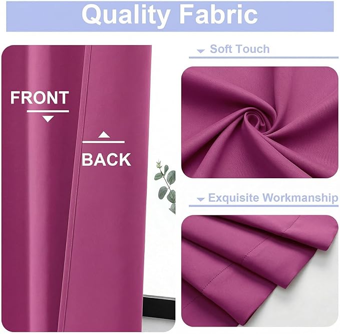 Simplebrand Ava Hot Pink Short 36 Inches Blackout Curtain 2 Panels Set, Half Window Rod Pocket Privacy Curtain Tiers for Kitchen, Curtains Blackout for Bathroom Shades, W40 x L36 Inch, Hot Pink