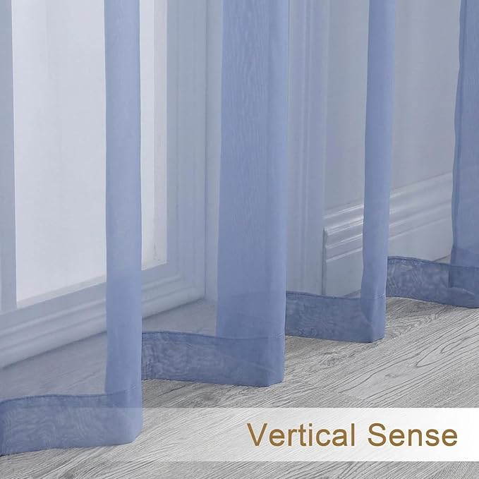 Chyhomenyc Sheer Curtains 96 inches Long 2 Panels - Light Filtering Soft Airy Solid Elegant Voile Window Treatment Drapes for Bedroom Living Room, 42Wx96L, 8FT, Denim Blue