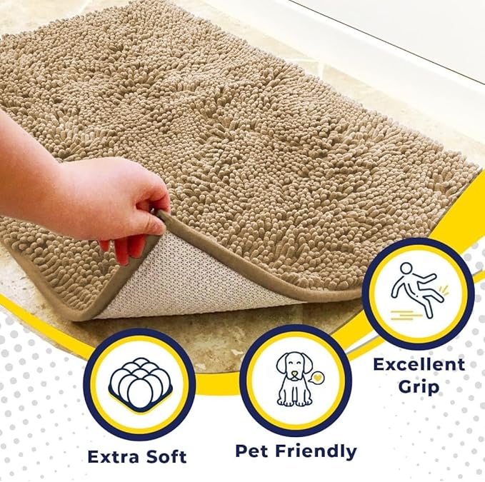 Muddy Mat® | Super Absorbent Door Mat Indoor, Microfiber Quick Dry Chenille Entryway Rug, Non-Slip Front Door Mat, Indoor Mats for Entryway, Machine Washable Pet Rug, Beige 24"x36"