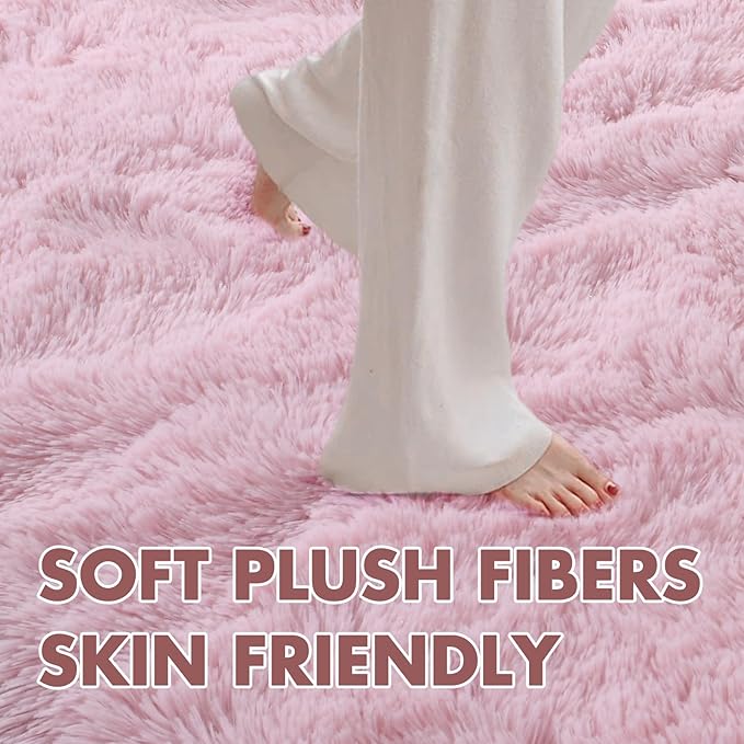 8x10 Ft Extra Large Pink Rugs for Living Room Girls, Shag Fluffy Area Rug for Bedroom, Ultra Soft Furry Rug Indoor Carpet for Kids Room Nursery Home Decor