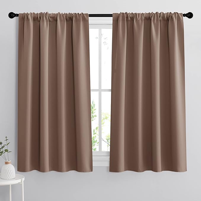 RYB HOME Extra Wide Blackout Curtains for Bedroom Living Room 63 inches Long, Thermal Insulated Privacy Drapes for Nursery Home Theater Dining Room, Width 62 by Length 63, Mocha, 2 Panels