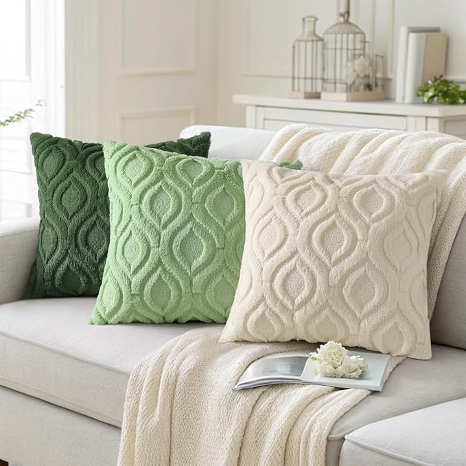 decorUhome Throw Pillow Covers 24x24 Inch Set of 2, Soft Plush Faux Wool Forest Elf Solid Couch Pillow Covers, Accent Euro Sham Farmhouse Neutral Square Pillow Cases for Sofa Bed Living Room