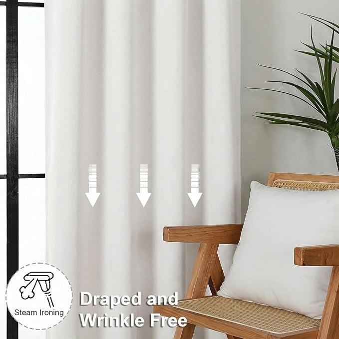 Simplebrand Ava Light Beige Short Light Filtering Curtains for Bedroom 45 Inches Long 2 Panels Set, Solid Thermal Insulated, Energy Saving Window Treatment Curtains Light Filtering, W40 x L45 Inch
