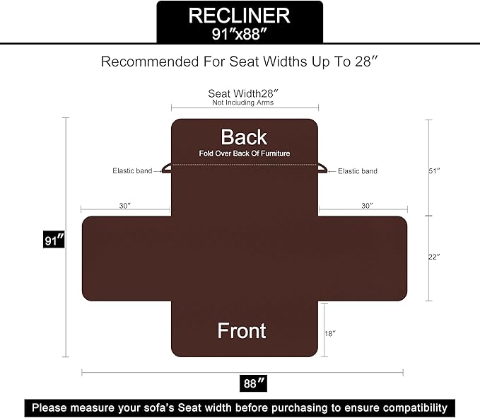 U-NICE HOME Recliner Chair Covers Reversible Chair Cover Pet Covers for Dogs with Elastic Straps Water Resistant Diamond Quilted (28''Recliner Oversized, Coffee/Beige)