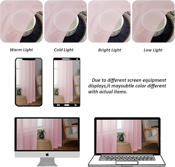 Chyhomenyc Blush Pink Sheer Curtains 108 Inches Long - Light Filtering Voile Extra Long Panel Drapes for Floor to Ceiling Window, Elegant Soft Living Room Curtains, Each 42Wx108L Inch, 9FT, 2 Panels