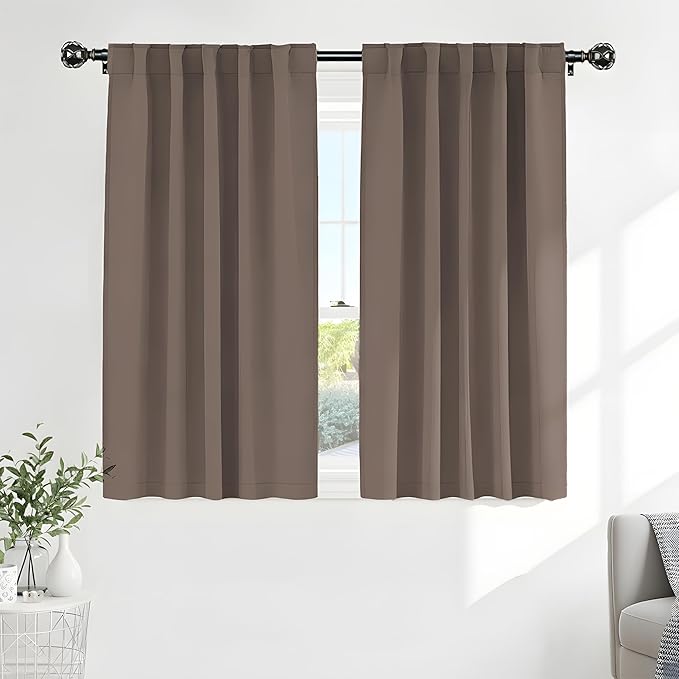 PONY DANCE Blackout Curtains Drapes - Home Decoration Light Blocking Thermal Insulated Window Back Tab/Rod Pocket Curtain Panels Privacy Protect for Bedroom, W 42 in by L 54 in, Mocha, Set of 2