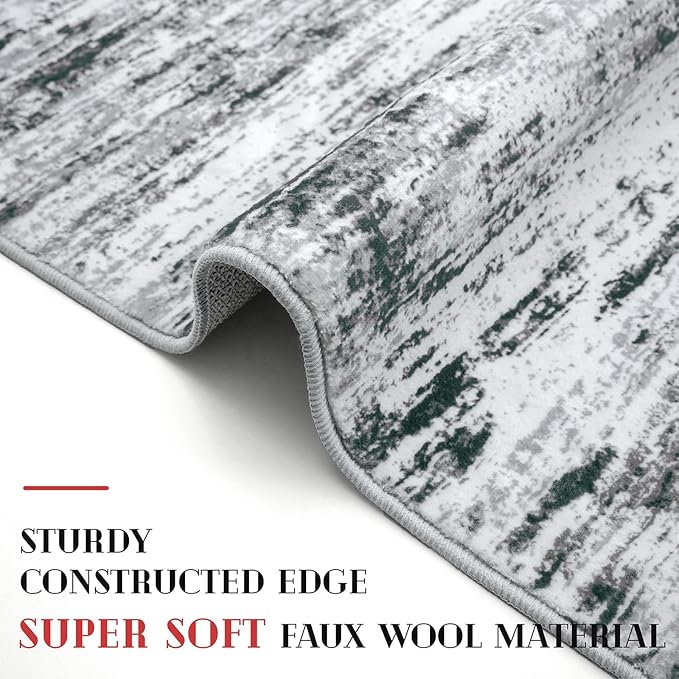 Lansny Modern Abstract Small Area Rug Indoor 3x5 Washable Rug Non-Slip Soft Entryway Rug Black Gray White Kitchen Mats Thin Print Faux Wool Floor Carpet Throw Rugs for Entrance Bedroom Home Decor