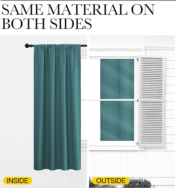 NICETOWN RV Blackout Curtains for Camper Windows, Sea Teal, 42" x 36", Set of 2, Kitchen Curtains, Short Blackout Drapes, Thermal Insulated Rod Pocket Window Treatment Draperies for Nursery