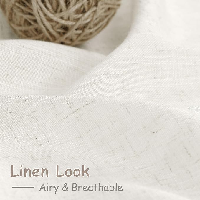 Extra Long Beige White Linen Curtains 120 Inch for Living Room 2 Panels Set Rod Pocket Back Tab Light Filtering Semi Sheer Soft Linen Window Drapes Privacy High Ceiling Drapes for Farmhouse 52x120