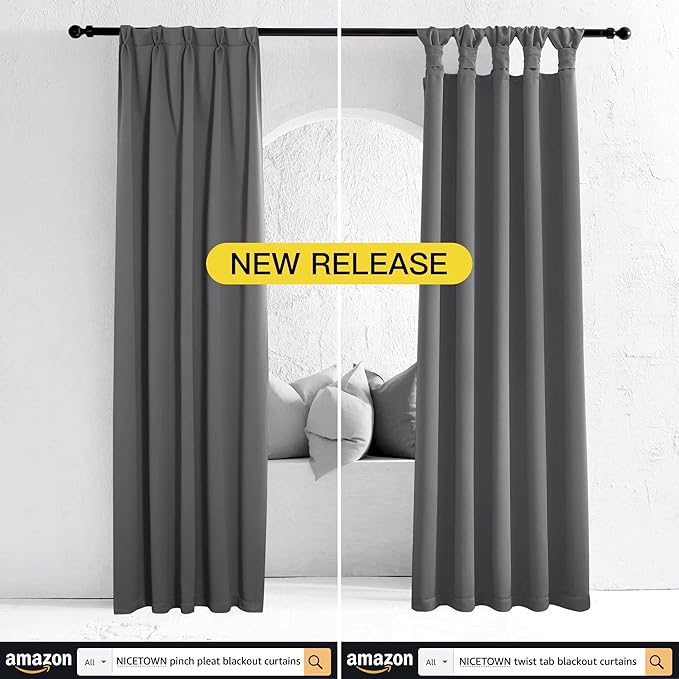 NICETOWN Blackout Curtains Panels for Bedroom - Thermal Insulated Rod Pocket Window Blackout Drapes/Draperies for Living Room (2 Panels, W42 x L63 inches, Grey)