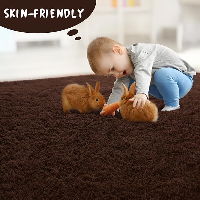 LOCHAS Ultra Soft Indoor Modern Area Rugs 2x4, Fluffy Living Room Carpets for Children Bedroom Home Decor Nursery Rug, Brown