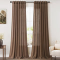 Extra Long Caramel Brown Linen Curtain 108 Inches Long 2 Panels Set Back Tab Linen Drapes for Living Room Modern Farmhouse Light Filtering Semi Sheer Curtains 108 Inch Length for Big Window 52x108
