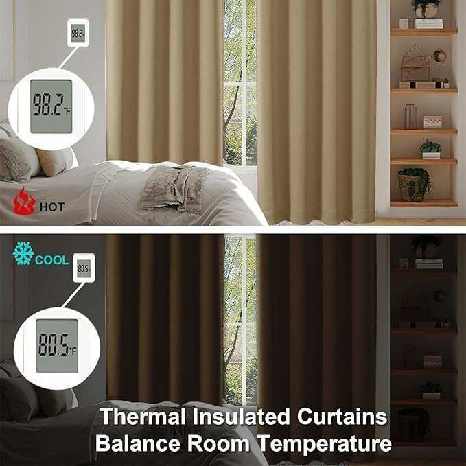 Simplebrand Ava Blackout Curtains for Patio 108 Inches Long 2 Panels Set, Solid Thermal Insulated Room Darkening Rod Pocket Window Treatment Curtains Blackout Drapes, W50 x L108 Inch, Taupe