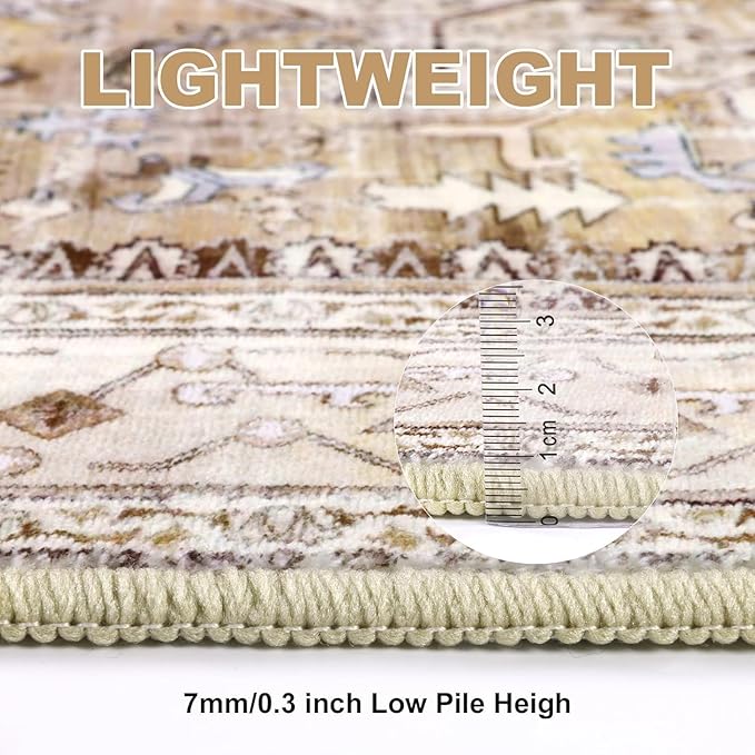 Yamaziot Washable Runner Rug, 3x8 Non-Slip Boho Vintage Hallway Rug with Rubber Backing, Low Pile Faux Wool Distressed Carpet Runner for Bedroom, Kitchen, Laundry, Entrance