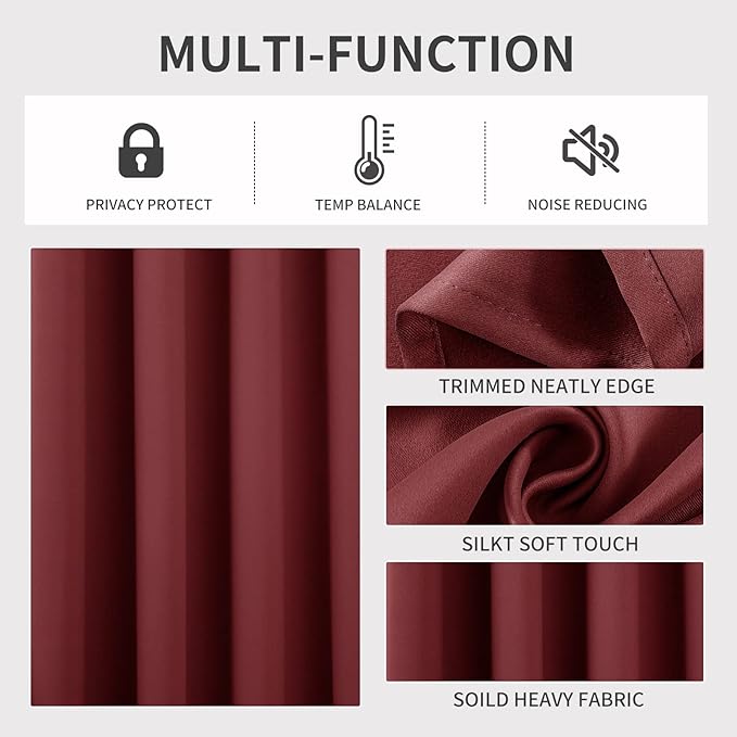 Joydeco Blackout Curtains 45 Inch Length 2 Panels Set, Thermal Insulated Long Curtains 2 Burg, Room Darkening Grommet Drapes for Living Room Bedroom Window (W52 x L45 Inch, Burgundy Red)