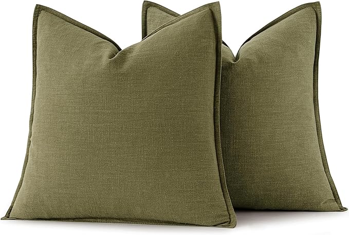 MIULEE Decorative Linen Pillow Covers 18x18 Inch Green Boho Farmhouse Neutral Couch Throw Pillows for Bed Pack of 2 Accent Outdoor Pillowcase Modern Sofa Cushion Livingroom Home Decor