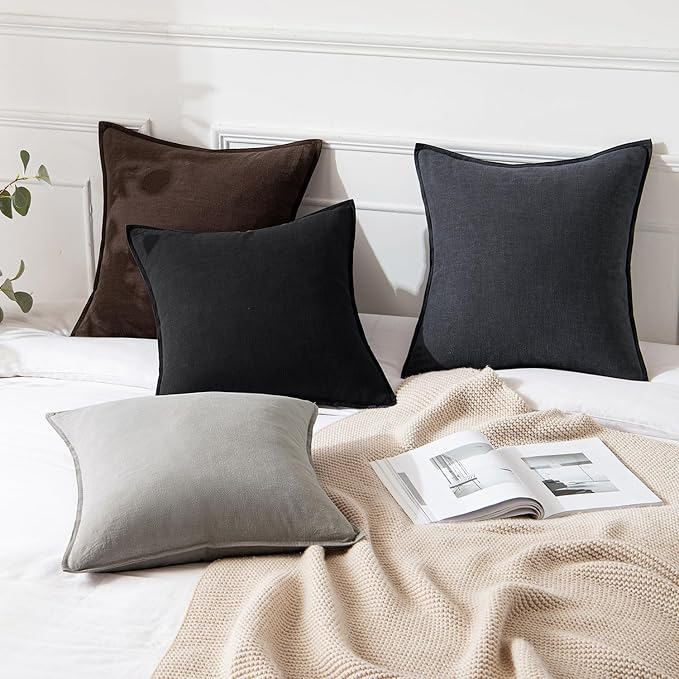 MIULEE Decorative Linen Euro Sham Pillow Covers 24x24 Light Gray Boho Farmhouse Neutral Couch Throw Pillows for Bed Pack of 2 Accent Modern Pillowcase Sofa Livingroom Home Decor