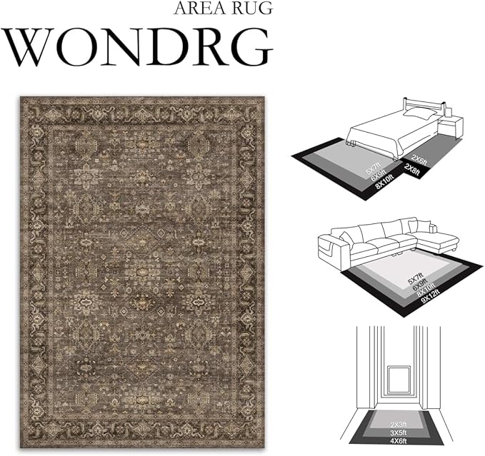 2x8 Washable Runner Rug for Hallway Kitchen Vintage Brown Non Slip Low Pile Carpet Traditional Retro Soft Throw Rug for Bathroom Bedroom Entryway Indoor Entrance