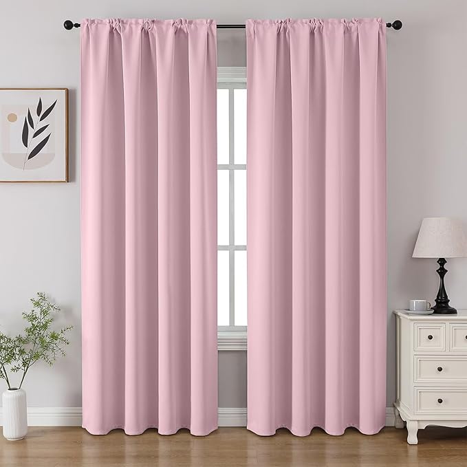 CUCRAF Light Pink Blackout Curtains 84 inch Length 2 Panels Set, Rod Pocket Room Darkening Drapes for Bedroom Living Room, Insulated Thermal Light Blocking Window Curtain (W52 x L84 Inch)