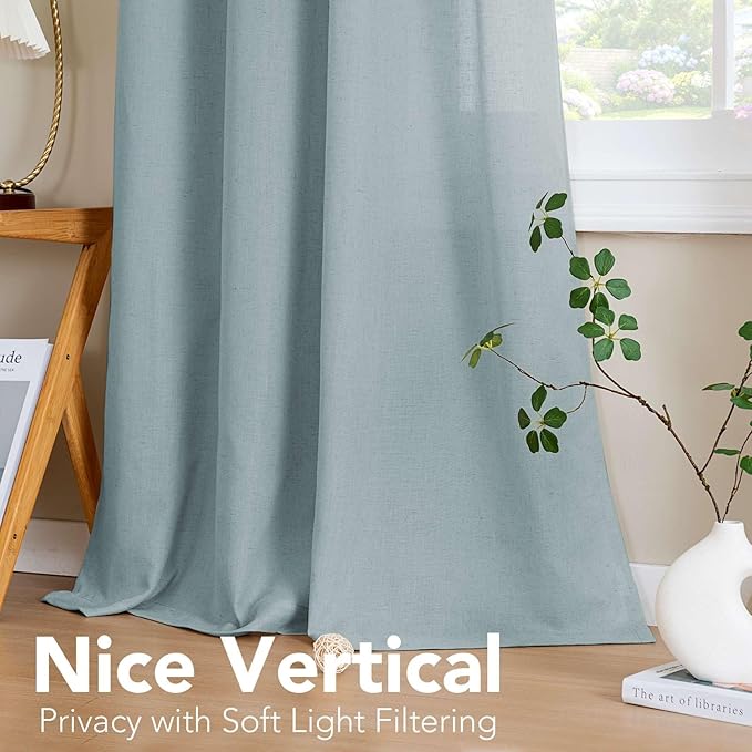 H.VERSAILTEX Living Room Linen Curtains - Semi Sheer, Nickel Grommet, Energy Saving, Light Filtering Window Treatments - Cloud Blue, 2 Panels, 52 x 72 Inch