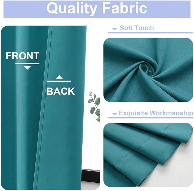 Simplebrand Ava Teal Short Blackout Curtains for Bedroom 54 Inches Long 2 Panels Set, Solid Thermal Insulated, Energy Saving Window Treatment Curtains Blackout Drapes, W40 x L54 Inch